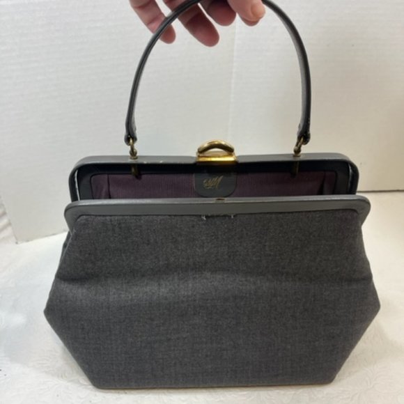 VTG Morris Moskowitz Gray Fabric Patent Handbag w/Coin Purse Handbag 11x 5x7.5" - Picture 3 of 13